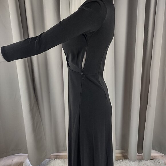 Ann Taylor Loft Women's Black Faux Wrap Surplice Neckline Midi Dress Size 0P - Picture 5 of 13